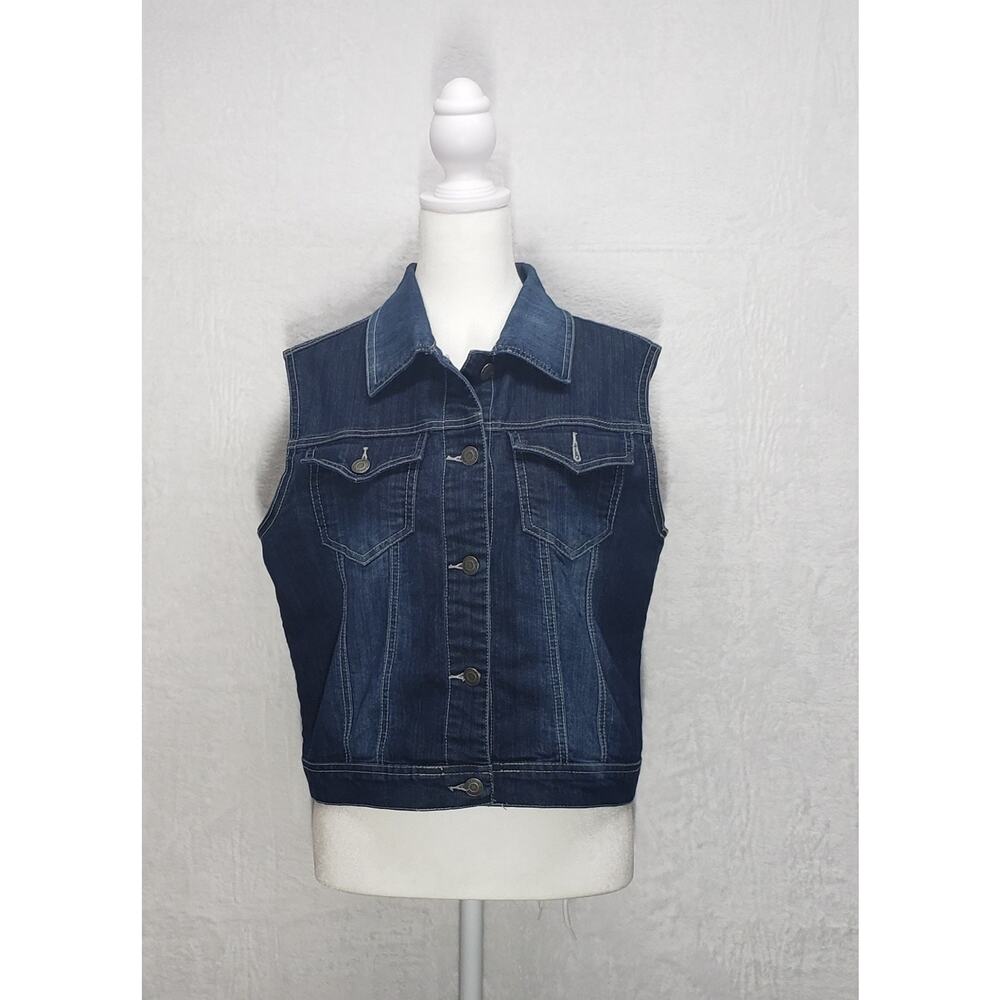 Rue21 Denim Vest L Blue Stretch Cropped Jean Vest Y2K Indie Sleaze Button Front